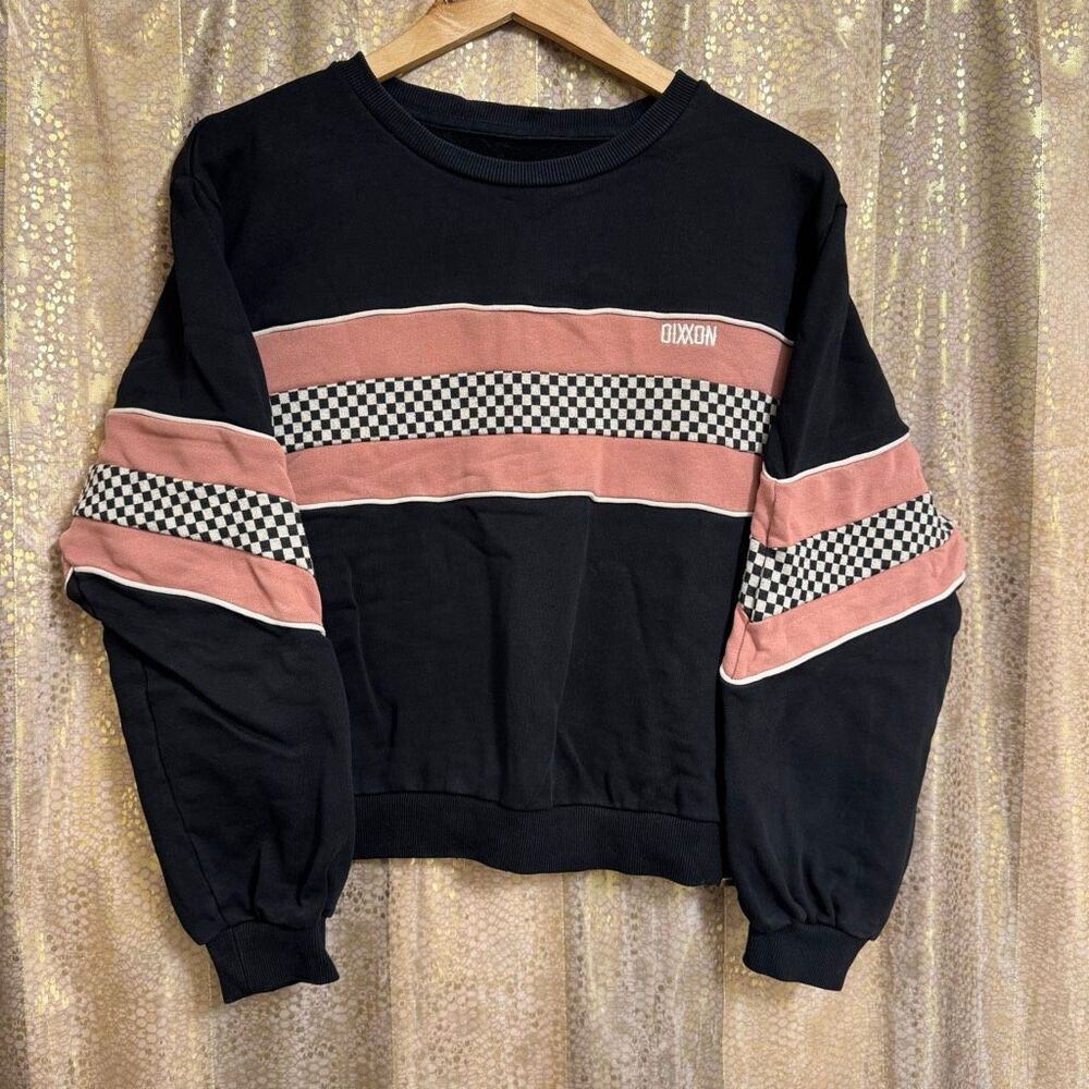 Dixxon Women's Oversized Sunday Checkered Sweatshirt Black Mauve XS